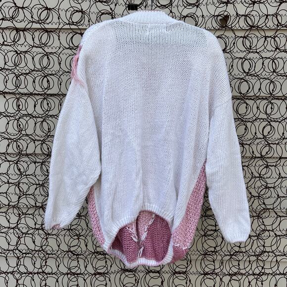 Vintage 90s American Weekend Pink Pastel Argyle Fringe Snowflake Sweater 20W - Picture 2 of 7